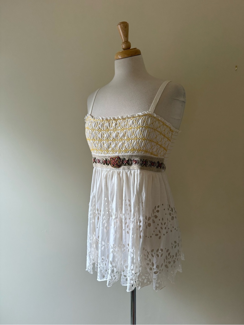Free People Embroidered Eyelet Babydoll Top White Size S
